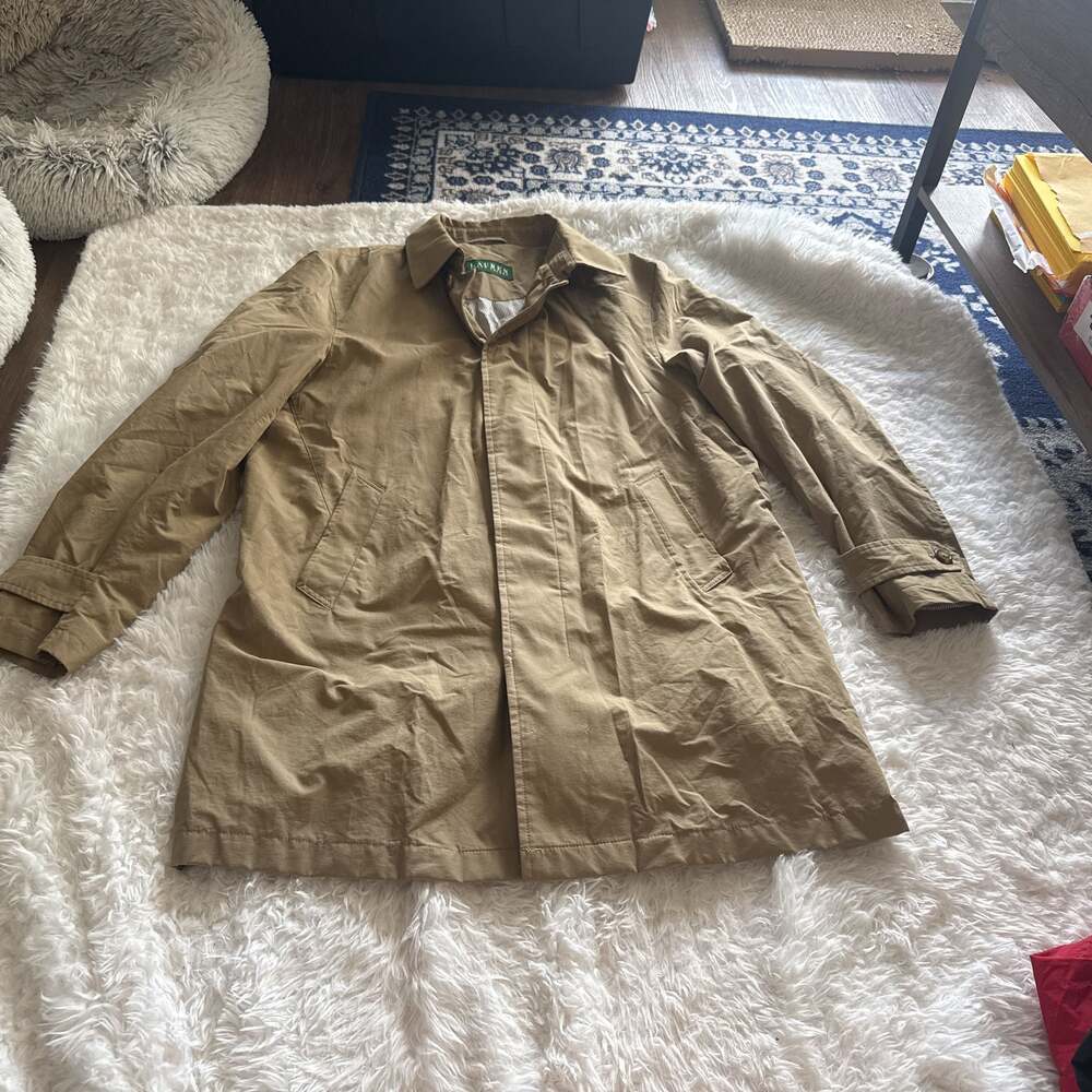Men's Lauren Ralph Lauren‎ Cotton Blend Long Sleeve Solid Beige Coat Size 42R